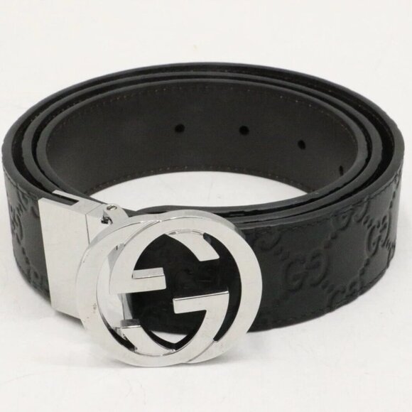 GUCCI Men's GG Logo Leather Belt Black/Brown Reversible Size 100-40 - Picture 1 of 11